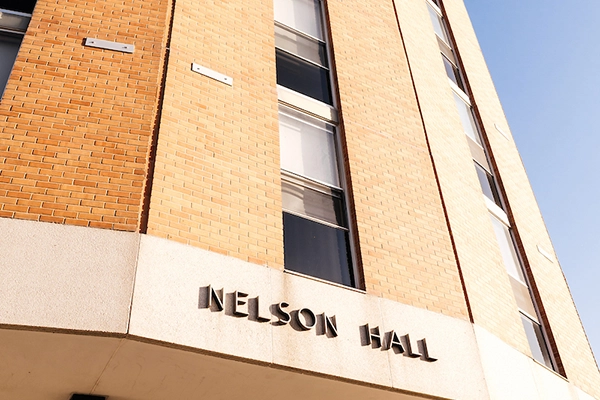 Nelson Hall has twelve floors and is cylindrical shaped